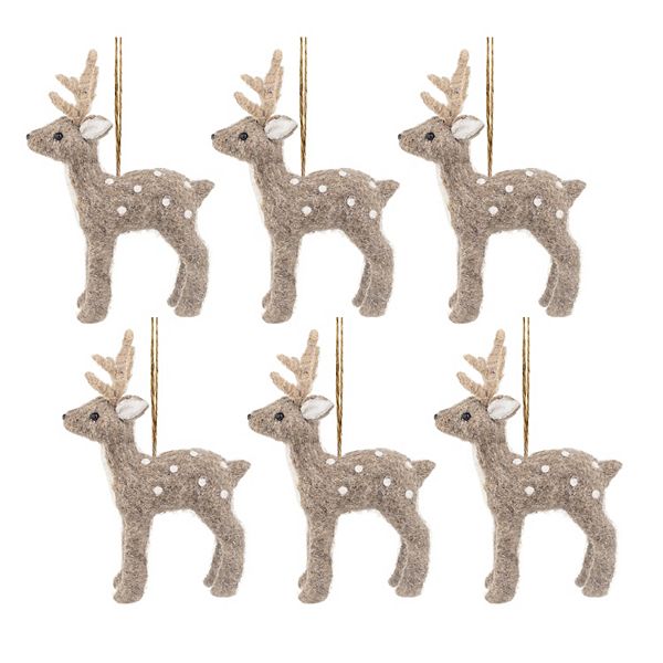 Melrose Felt Wool Deer Ornaments 6 pc Holiday Decor Set Melrose