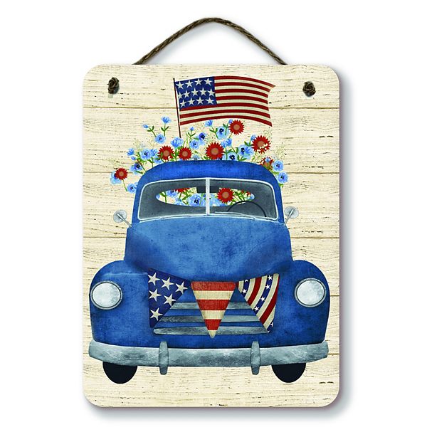 COURTSIDE MARKET Americana Wildflower Truck Hanging Artboard Wall Decor Courtside Market