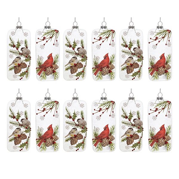 Melrose Glittered Glass Bird Ornaments 12 pc Holiday Decor Set Melrose