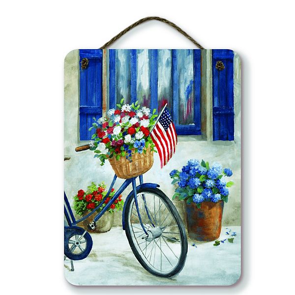 COURTSIDE MARKET Americana Wildflower Bicycle Painting II Hanging Artboard Wall Decor Courtside Market