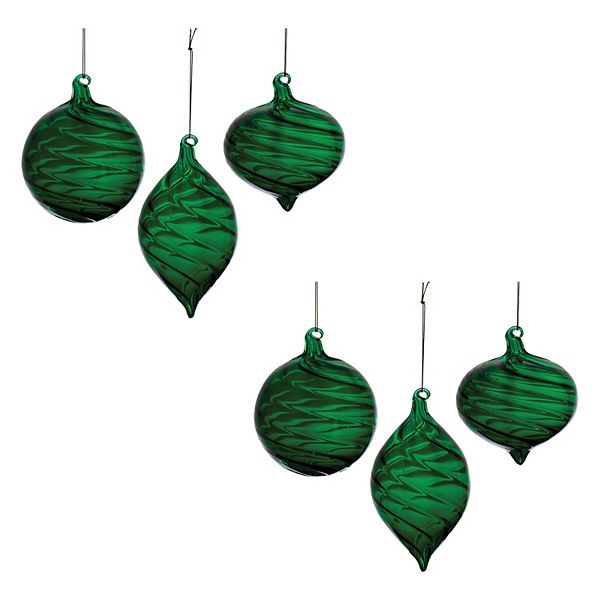 Melrose 6-Piece Red Swirl Glass Ornament Set Melrose