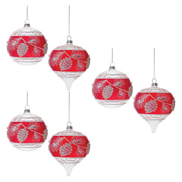 Melrose Glittered Glass Pinecone Sphere Ornaments 6 pc Holiday Decor Set Melrose