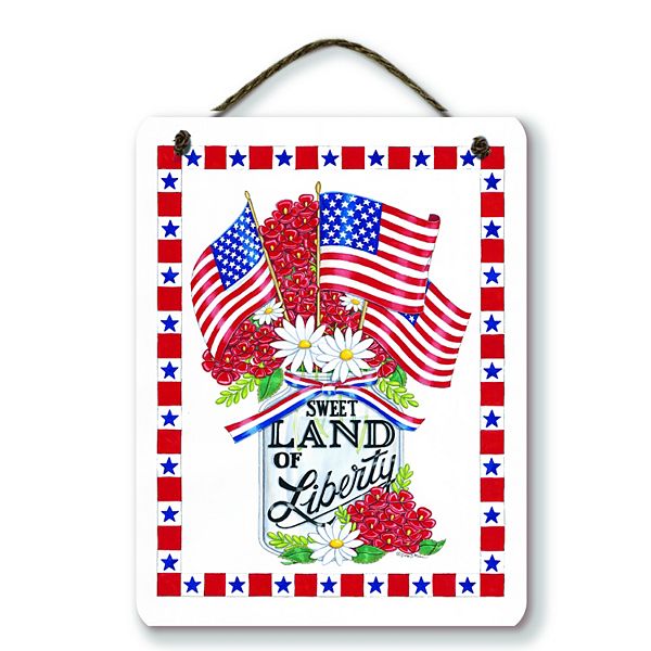 COURTSIDE MARKET Americana Sweet Land of Liberty Mason Jar Hanging Artboard Wall Decor Courtside Market