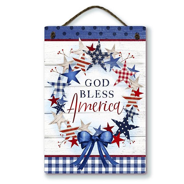 COURTSIDE MARKET God Bless America Rustic Hanging Artboard Wall Decor Courtside Market