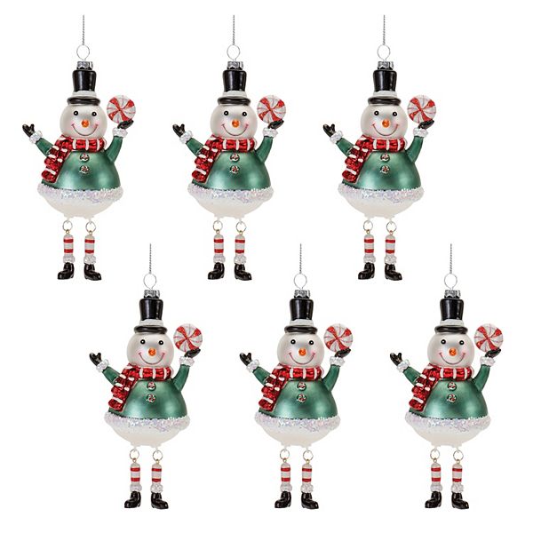 Melrose Glittered Glass Snowman Ornaments 6 pc Holiday Decor Set Melrose