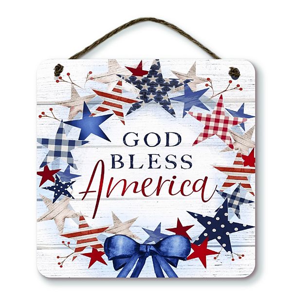 COURTSIDE MARKET Rustic God Bless America Hanging Artboard Wall Decor Courtside Market