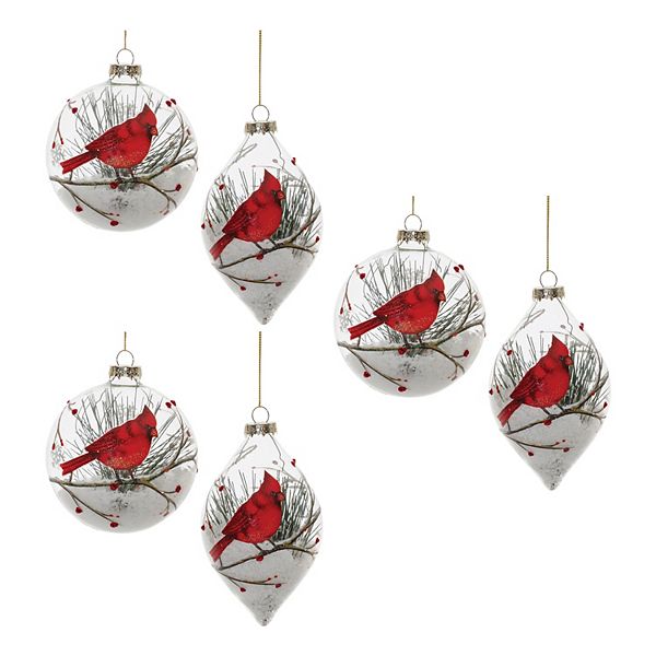 Melrose Glittered Glass Cardinal Ornaments 6 pc Holiday Decor Set Melrose