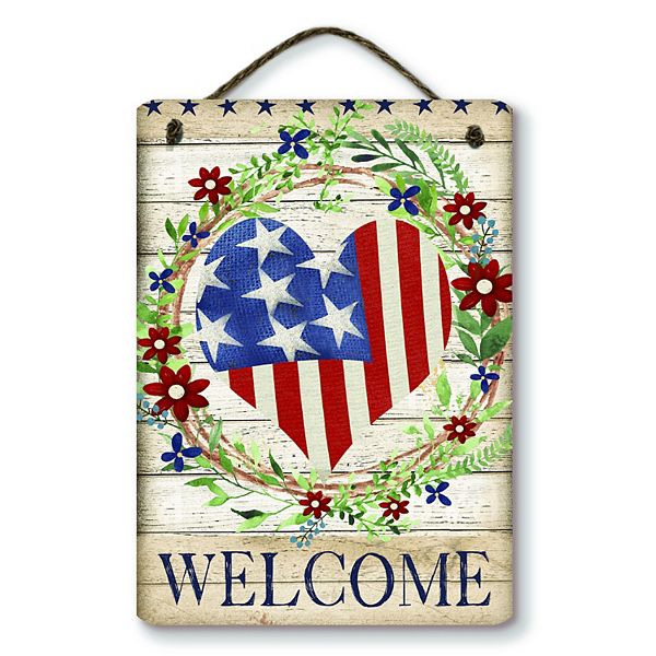 COURTSIDE MARKET Americana Heart Welcome Hanging Artboard Wall Decor Courtside Market