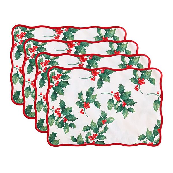 Vintage Holly Scallop Border Placemats, 13"x19", Set Of 4 Elrene