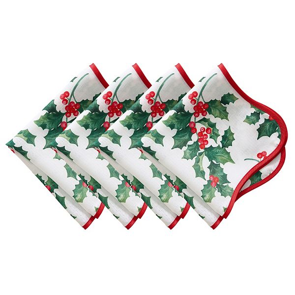 Vintage Holly Scallop Border Napkins, 17"x17", Set Of 4 Elrene