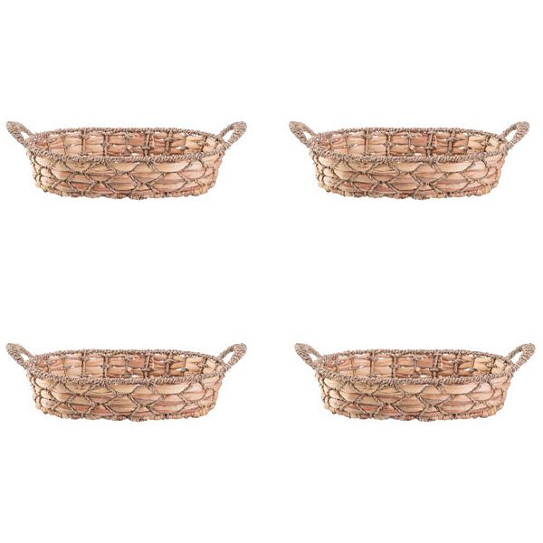 Set Of 4 Seagrass Fruit Bread Basket Tray With Handles, Small Wickerwise