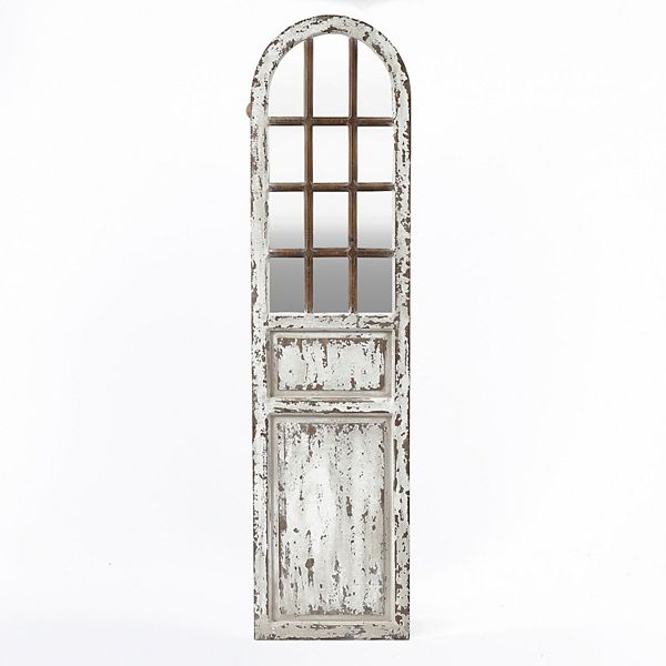 LuxenHome Distressed White Wood Farmhouse Door Leaning Floor and Wall Mirror Luxen Home