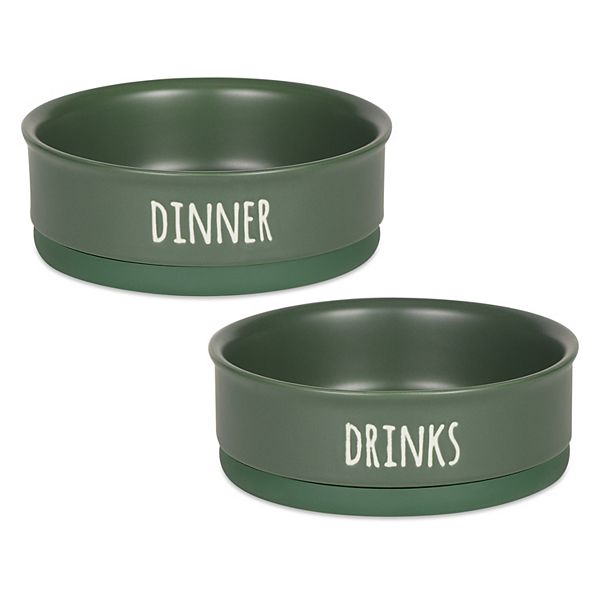 Bone Dry Pet Bowl - Dinner And Drinks Hunter Green 2-pc. Set Bone Dry