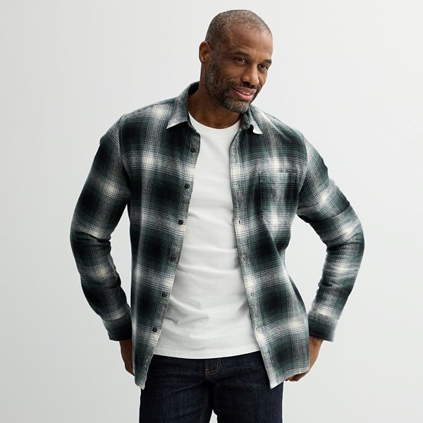 Мужская Футболка SONOMA One Pocket Flannel Button-Down Shirt SONOMA