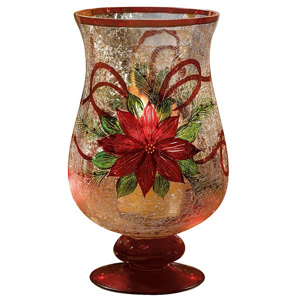 Brylanehome Holiday Hand-painted Poinsettia Hurricane BrylaneHome