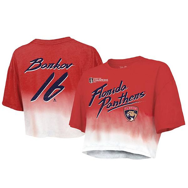 Женская Футболка Majestic Threads Aleksander Barkov Красная Florida Panthers 2024 Champions Dip Dye Boxy Cropped Name & Number Majestic Threads