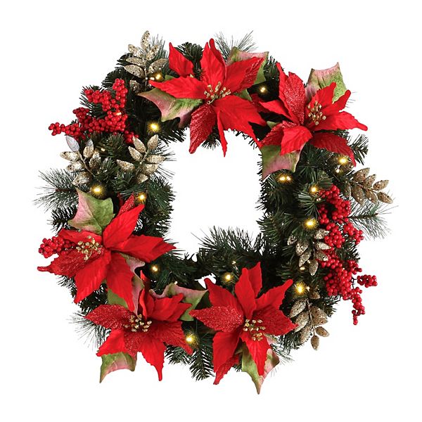 Brylanehome Pre-lit Poinsettia Wreath BrylaneHome