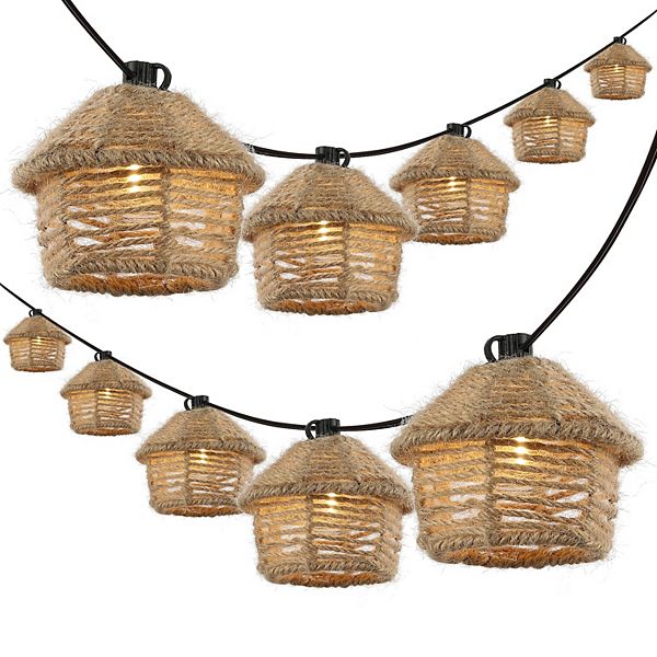 10-light Indoor/outdoor Mid-century Vintage Incandescent G40 Tiki Hut Hemp Rope Shaded String Lights Jonathan Y Designs