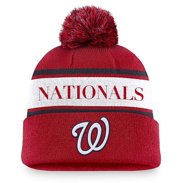 Вязаная красная шапка с отворотом и помпоном в стиле Washington Nationals, из акрила Nike