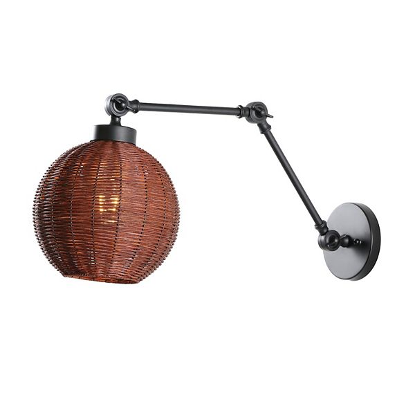 Lyla 1-light Mid-century Vintage Rattan Globe Swing Arm Led Sconce Jonathan Y Designs