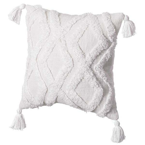 Handwoven Cotton Throw Pillow Cover with Large White Tufted Diamond Pattern with Filler Deerlux