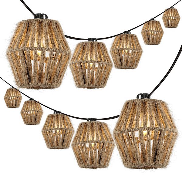 10-light Indoor/outdoor Mid-century Classic Incandescent C7 Lantern Hemp Rope Shaded String Lights Jonathan Y Designs