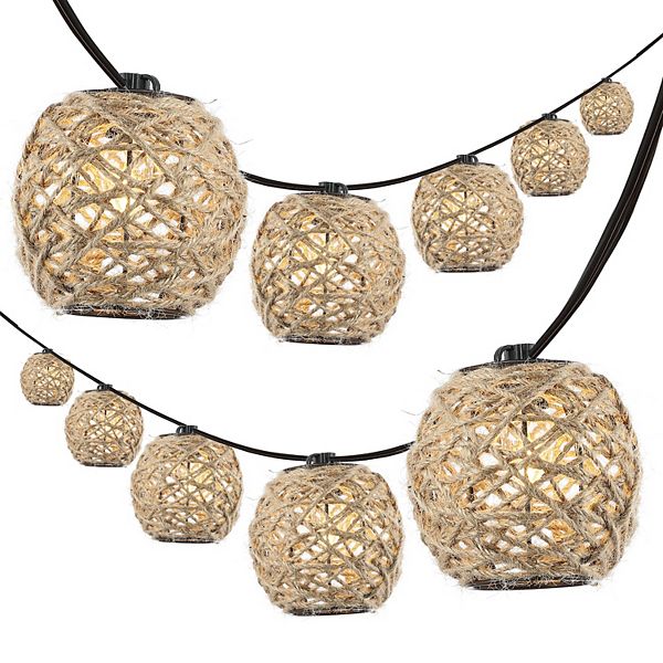 Oahu 10-light Indoor/outdoor Rustic Coastal Incandescent C7 Globe Hemp Rope Shaded String Lights Jonathan Y Designs