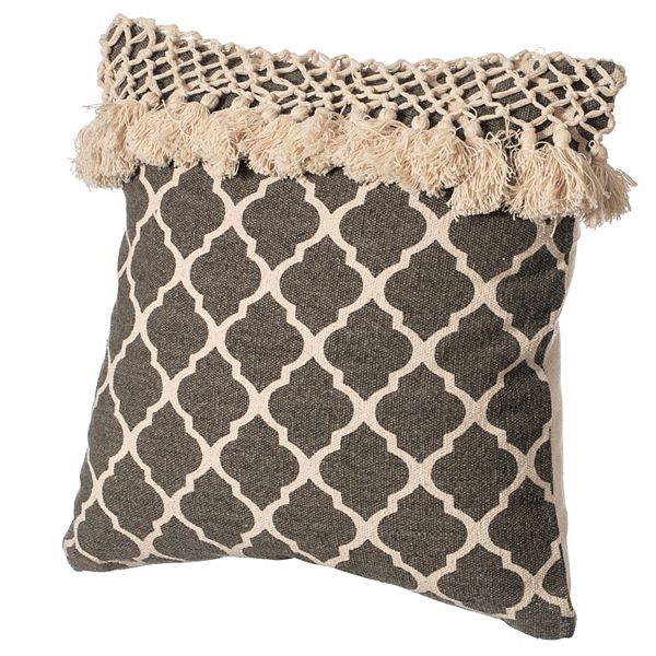 Handwoven Cotton Throw Pillow Cover with Ogee Pattern and Tasseled Top with Filler Deerlux