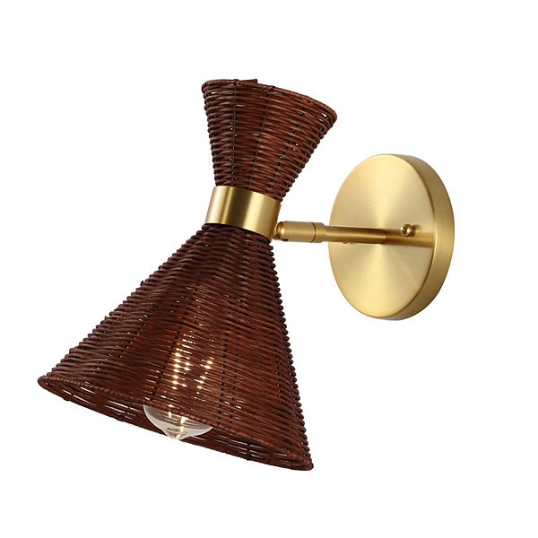 Zoey 1-light Mid-century Vintage Retro Rattan/metal Led Sconce With Adjustable Shade Jonathan Y Designs