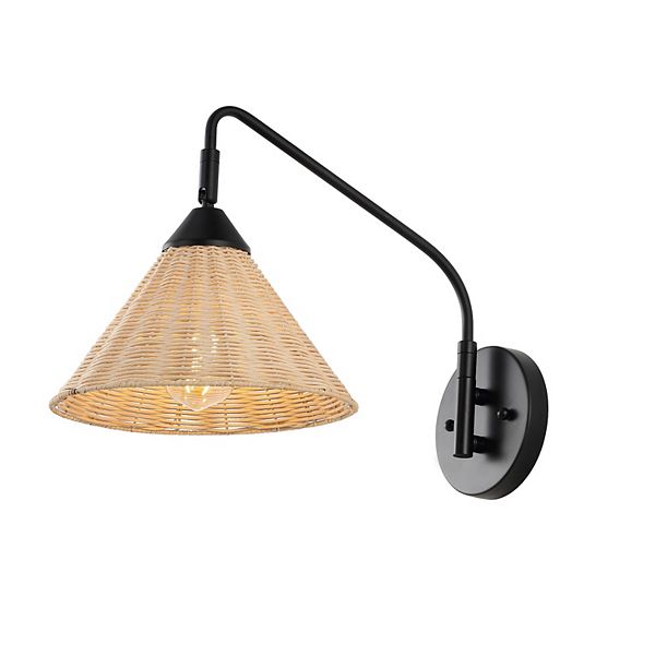 Kiawah 1-light Vintage Coastal Rattan/metal Swing Arm Led Sconce Jonathan Y Designs