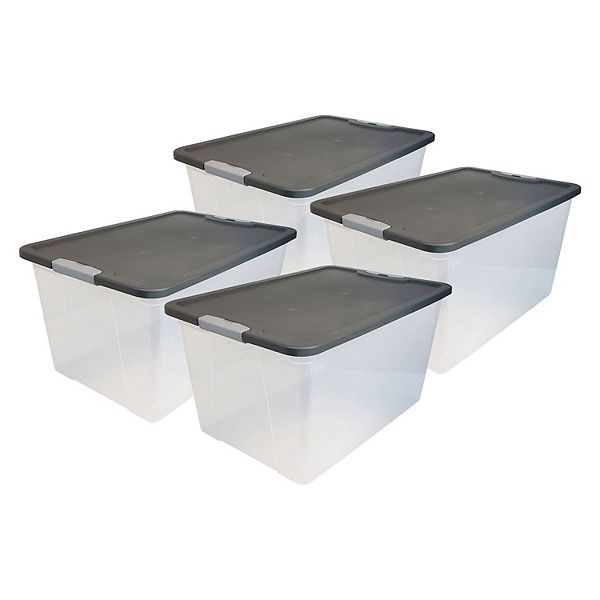 Homz Secure Latching Plastic Storage Bin W/ Gray Lid (4 Pack) Homz