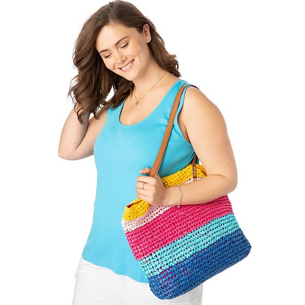 Сумка для пляжа Woman Within  Plus Size Color Block Straw Tote Woman Within