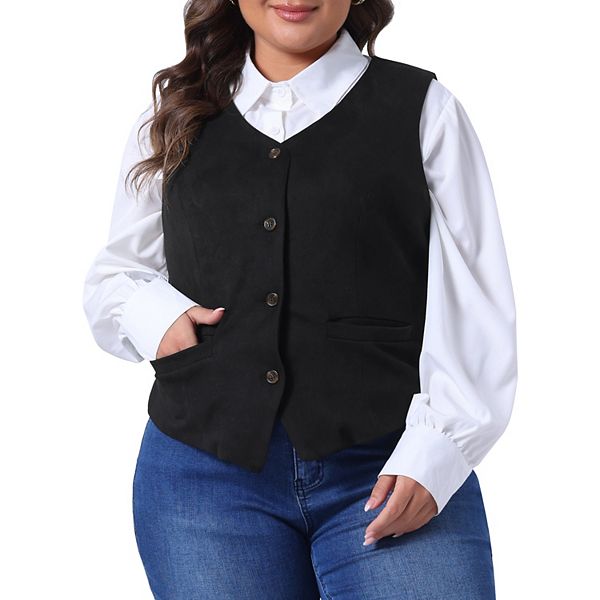 Plus Size Vests for Women Fully Lined 4 Button V-Neck Business Dressy Tuxedo Suit Vest Waistcoat Agnes Orinda