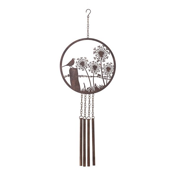 Melrose Outdoor Metal Bird Dandelion Wind Chime Decor Melrose