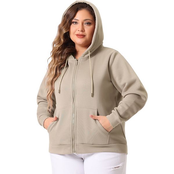 Women Plus Size Hooded Zip-up Long Sleeve Sweatshirts Pockets Sweaters Jacket Agnes Orinda