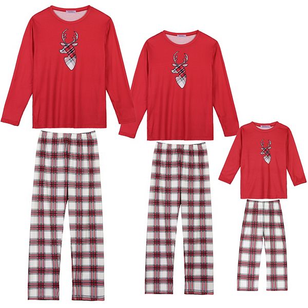 Family Matching Pajama Set Elk Print Tops With Plaid Pants Cheibear