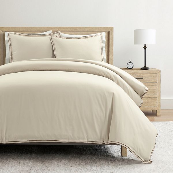 Lush Decor Hampton Double Flange Embroidered Contrast Edge Duvet Cover Set Lush Décor