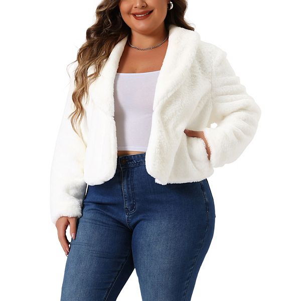 Plus Size Jacket For Women Winter Cropped Lapel Shrug Long Sleeve Faux Fur Fluffy Coat Agnes Orinda