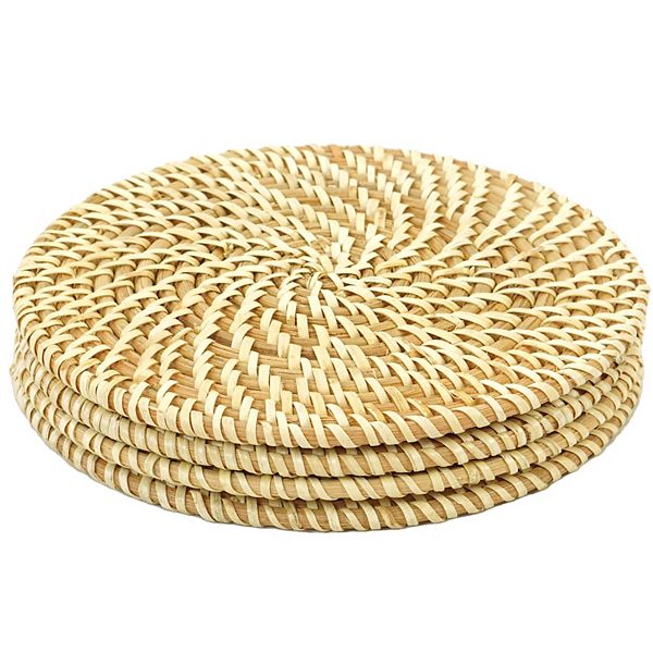 Set of 4 Decorative Round Natural Woven Handmade Rattan Placemats Wickerwise