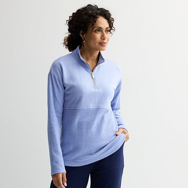 Women's Croft & Barrow® Quarter-Zip Waffle Knit Pullover Croft & Barrow