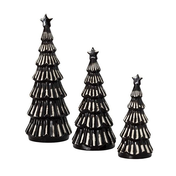 Haven Living Modern Glass Black Christmas Trees Table Decor 3-Piece Set Haven Living