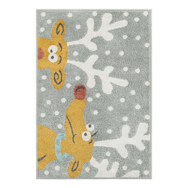 Unique Loom Reindeers Whimsy Kids Throw or Area Rug Unique Loom