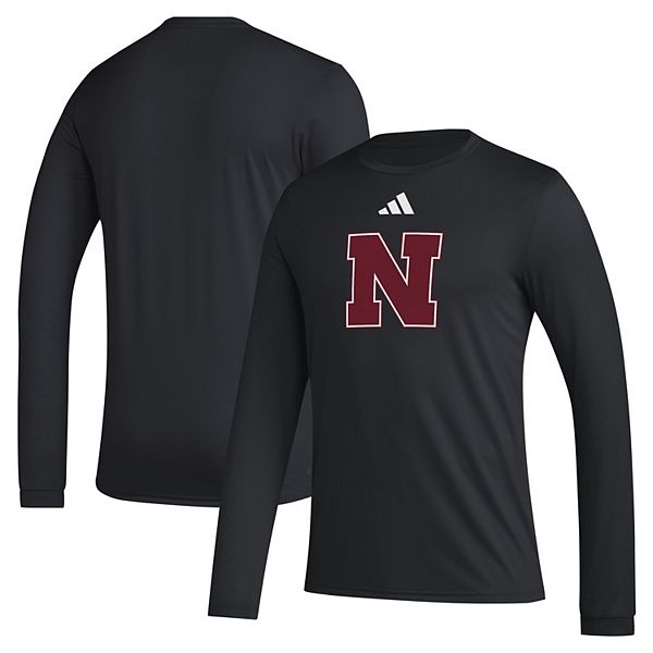 Чёрная футболка с длинным рукавом adidas с логотипом Nebraska Huskers, 100% полиэстер Unbranded