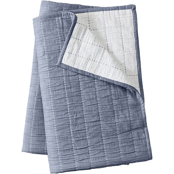 Lands' End Essential Cotton Windowpane Reversible Bed Blanket Lands' End