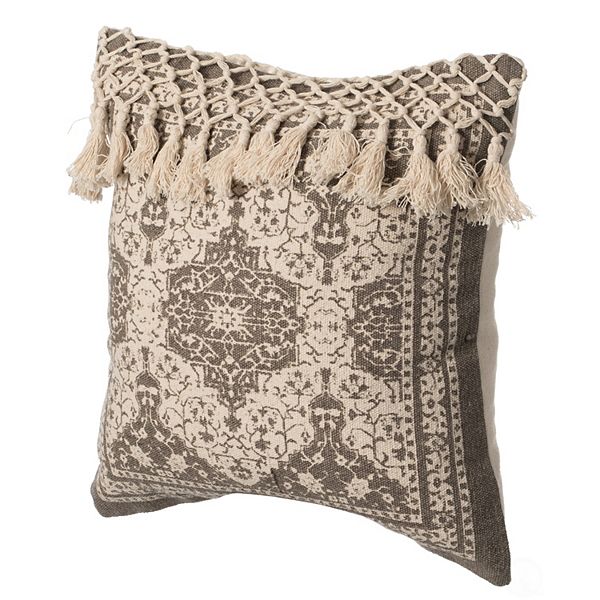 Handwoven Cotton Throw Pillow Cover with Traditional Pattern and Tasseled Top with Filler Deerlux