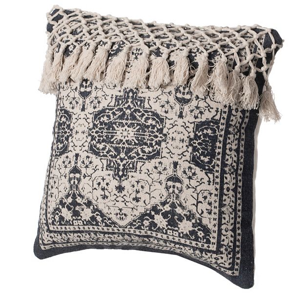 Handwoven Cotton Throw Pillow Cover with Traditional Pattern and Tasseled Top with Filler Deerlux