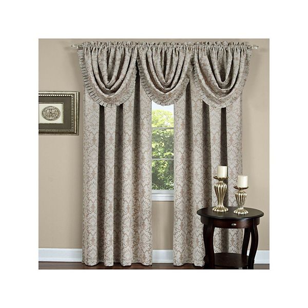 Kate Aurora 5 Pc. Damask Thermal Blackout Rod Pocket Window Curtains & Valances Set Kate Aurora