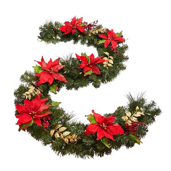 Brylanehome 6' Pre-lit Poinsettia Garland BrylaneHome