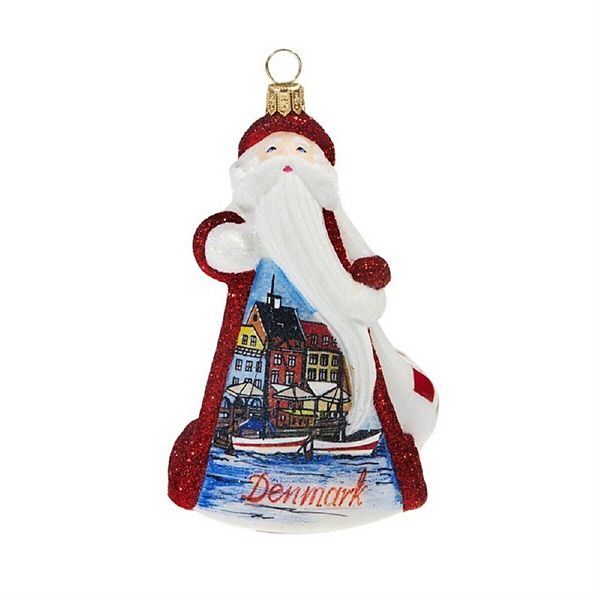 Joy To The World Glitterazzi Denmark Santa Polish Glass Christmas Ornament Decoration Pinnacle Peak Trading Company