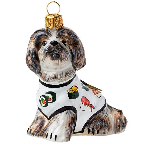 Joy To The World Shih Tzu In Sushi Sweater And Chop Sticks Polish Glass Ornament Pinnacle Peak Trading Company